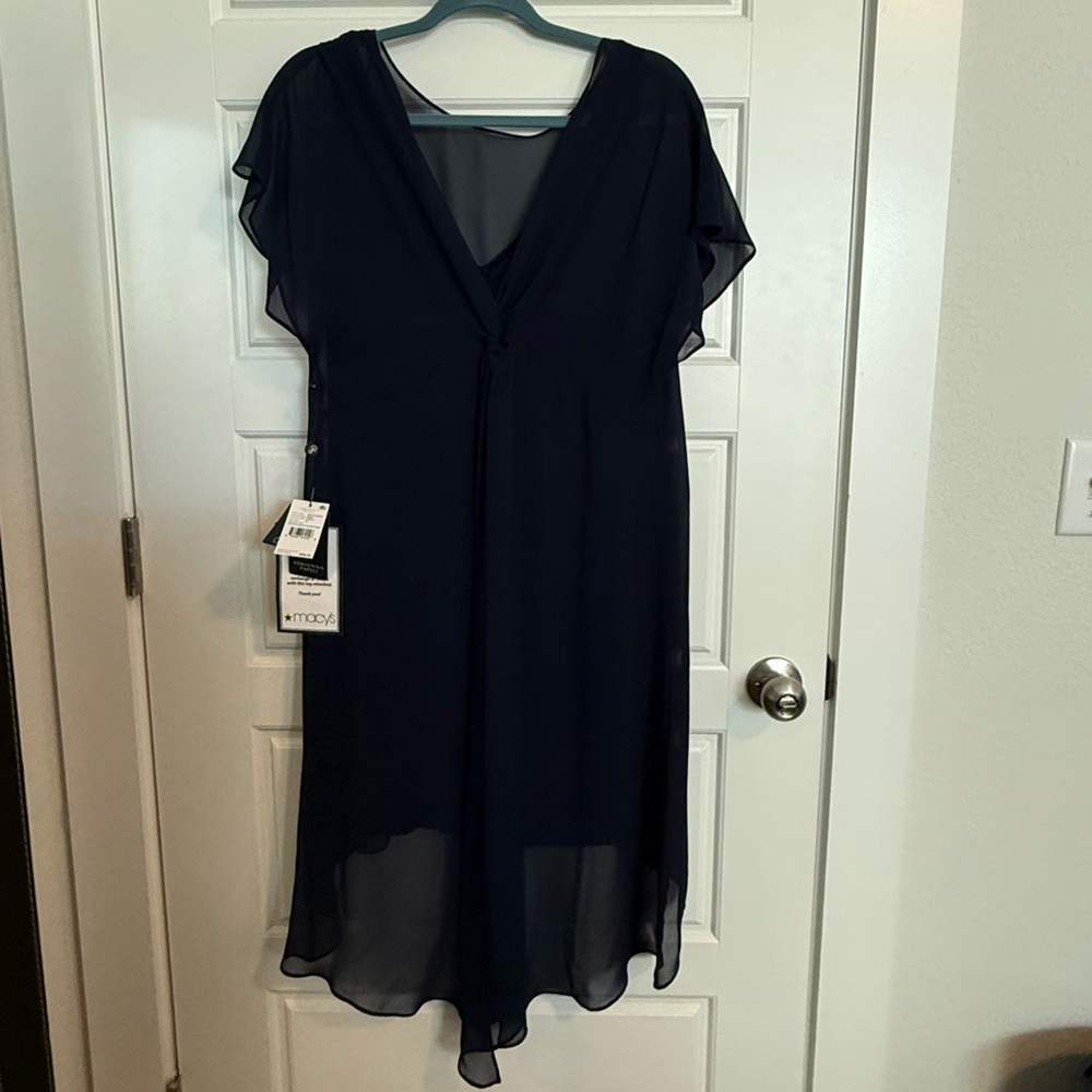Adriana New York Blue High Low Dress with Flutter Sleeves